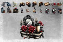 Gothic book lover clipart bundle, Gothic floral designs PNG Product Image 5