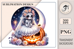 Cute gothic bride with pumpkin and roses — perfect for Halloween designs, invitations, and spooky romantic art projects.