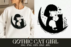 Black Gothic Cat Girl silhouette SVG Cut File