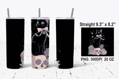 Gothic Cat on Skull Tumbler Wrap, Cat PNG, Halloween PNG Product Image 1