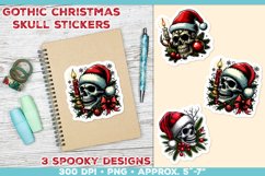Gothic Christmas Skull Stickers. Printable Spooky Stickers Product Image 1