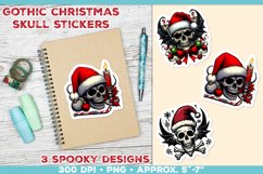 Gothic Christmas Skull Stickers. Printable Spooky Stickers Product Image 1