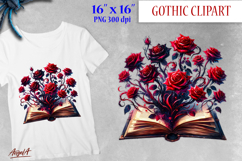 Gothic book lover clipart bundle, Gothic floral designs PNG Product Image 6