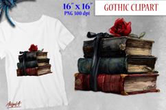 Stack of books vintage with a red rose, gothic book clipart Product Image 1