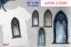 Gothic clipart, vintage window clipart with red roses PNG Product Image 1