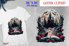 Gothic book lover clipart bundle, Gothic floral designs PNG Product Image 7