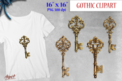 Gothic clipart, vintage golden key clipart Product Image 1