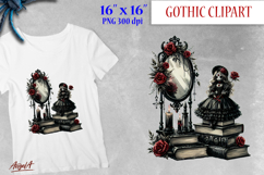Gothic book lover clipart bundle, Gothic floral designs PNG Product Image 8