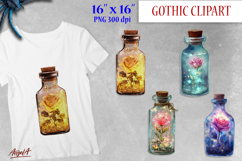 Magic bottle clipart with pink rose, flask PNG Product Image 1
