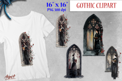 Gothic clipart, read a book clipart, vintage retro woman PNG Product Image 1