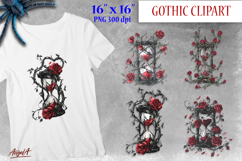 Hourglass clipart, gothic floral clipart, red roses PNG Product Image 1