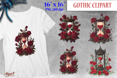 Vintage Hourglass clipart, gothic floral clipart, red roses Product Image 1