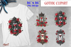 Vintage Hourglass clipart, gothic floral clipart, red roses Product Image 1