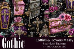 Gothic Patterns, Coffins x Flowers Seamless Pattern, s1 Product Image 1