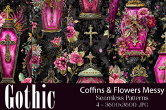 Gothic Patterns, Coffins x Flowers Seamless Pattern, s2 Product Image 1