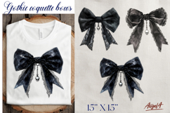 Dark watercolor coquette bow clipart Gothic vintage skull Product Image 1
