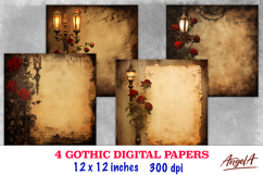 Gothic vintage digital paper, street lamp, roses, old paperg Product Image 1