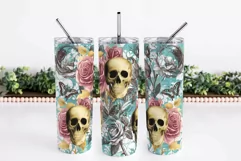 Goth Skinny Tumbler Design, Halloween Sublimation Tumbler Wrap, Skinny Tumbler 20 OZ, Halloween Tumbler Design, Skull And Roses, Horror Tumbler Decal, Floral Tumbler Wrap PNG, Straight And Tapered, Sublimation Waterslide, Vintage Printable PNG