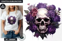 Gothic Floral Skull Clipart, pink & purple skull sublimation Product Image 1