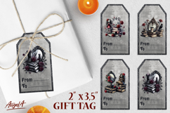 Book lover gift tags, gothic vintage books, mirror, red rose Product Image 1