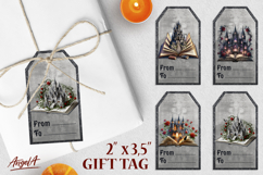 Book lover gift tags, gothic vintage open book with castle Product Image 1