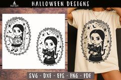 Gothic Girl Black Cat Book Halloween SVG design