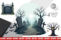 Clipart Gothic Halloween Haunted Forest Product Image 1