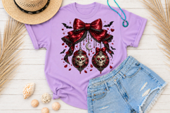 Gothic Halloween Skull PNG, Coquette Bow Sublimation Product Image 3