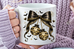 Gothic Halloween Skull PNG, Coquette Bow Sublimation Product Image 2
