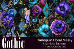 Gothic Patterns, Messy Harlequin Roses Seamless Patterns, s1 Product Image 1