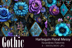 Gothic Patterns, Messy Harlequin Roses Seamless Patterns, s5 Product Image 1