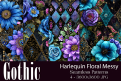Gothic Patterns, Messy Harlequin Roses Seamless Patterns, s6 Product Image 1