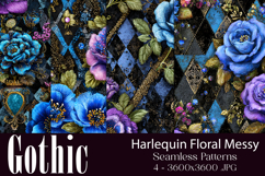 Gothic Patterns, Messy Harlequin Roses Seamless Patterns, s7 Product Image 1