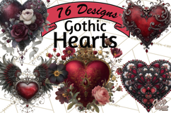 Ornate Gothic Valentine Hearts, Dark Romantic Clipart PNG Product Image 1