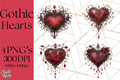 Ornate Gothic Valentine Hearts, Dark Romantic Clipart PNG Product Image 1