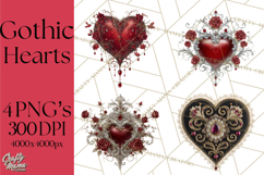 Ornate Gothic Valentine Hearts, Dark Romantic Clipart PNG Product Image 1