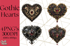 Ornate Gothic Valentine Hearts, Dark Romantic Clipart PNG Product Image 1