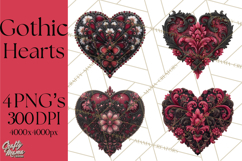 Ornate Gothic Valentine Hearts, Dark Romantic Clipart PNG Product Image 1