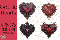 Ornate Gothic Valentine Hearts, Dark Romantic Clipart PNG Product Image 1