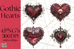 Ornate Gothic Valentine Hearts, Dark Romantic Clipart PNG Product Image 1