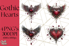 Ornate Gothic Valentine Hearts, Dark Romantic Clipart PNG Product Image 1