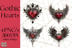 Ornate Gothic Valentine Hearts, Dark Romantic Clipart PNG Product Image 1