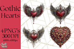 Ornate Gothic Valentine Hearts, Dark Romantic Clipart PNG Product Image 1
