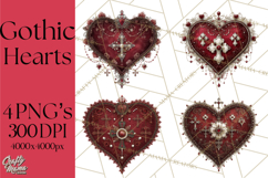 Ornate Gothic Valentine Hearts, Dark Romantic Clipart PNG Product Image 1