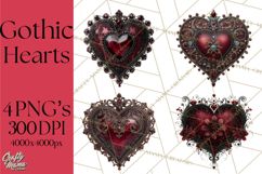 Ornate Gothic Valentine Hearts, Dark Romantic Clipart PNG Product Image 1