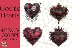 Ornate Gothic Valentine Hearts, Dark Romantic Clipart PNG Product Image 1