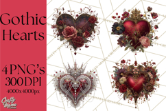 Ornate Gothic Valentine Hearts, Dark Romantic Clipart PNG Product Image 1