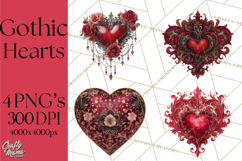 Ornate Gothic Valentine Hearts, Dark Romantic Clipart PNG Product Image 1