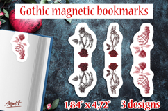 Gothic magnetic bookmarks template Skeleton hands Red rose Product Image 1
