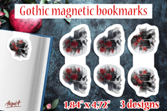 2 Gothic magnetic bookmarks Skull with roses Double exposure Product Image 1